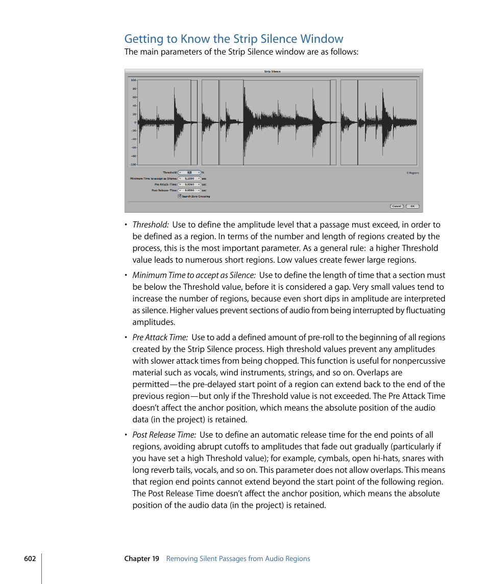 Getting to know the strip silence window | Apple Logic Express 9 User Manual | Page 602 / 1294