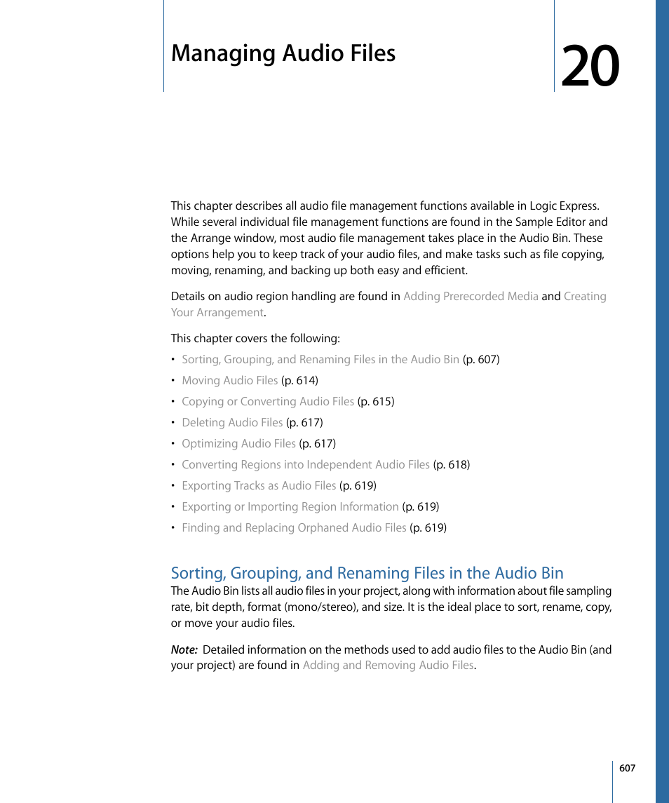 Managing audio files | Apple Logic Express 9 User Manual | Page 607 / 1294