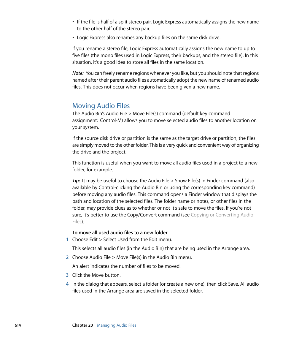 Moving audio files | Apple Logic Express 9 User Manual | Page 614 / 1294