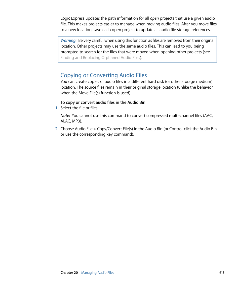 Copying or converting audio files | Apple Logic Express 9 User Manual | Page 615 / 1294