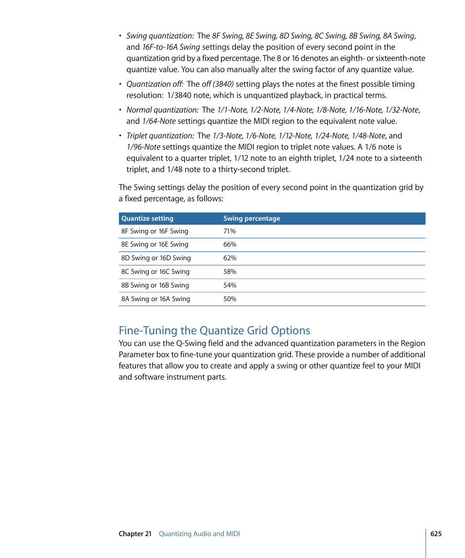 Fine-tuning the quantize grid options | Apple Logic Express 9 User Manual | Page 625 / 1294