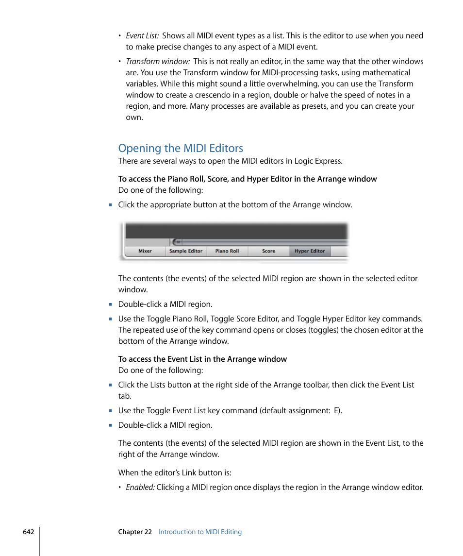 Opening the midi editors | Apple Logic Express 9 User Manual | Page 642 / 1294