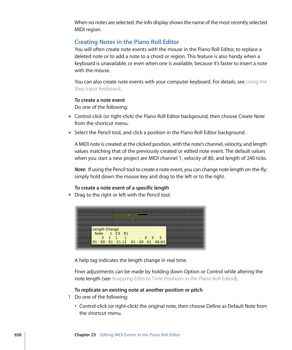 Creating notes in the piano roll editor | Apple Logic Express 9 User Manual | Page 656 / 1294