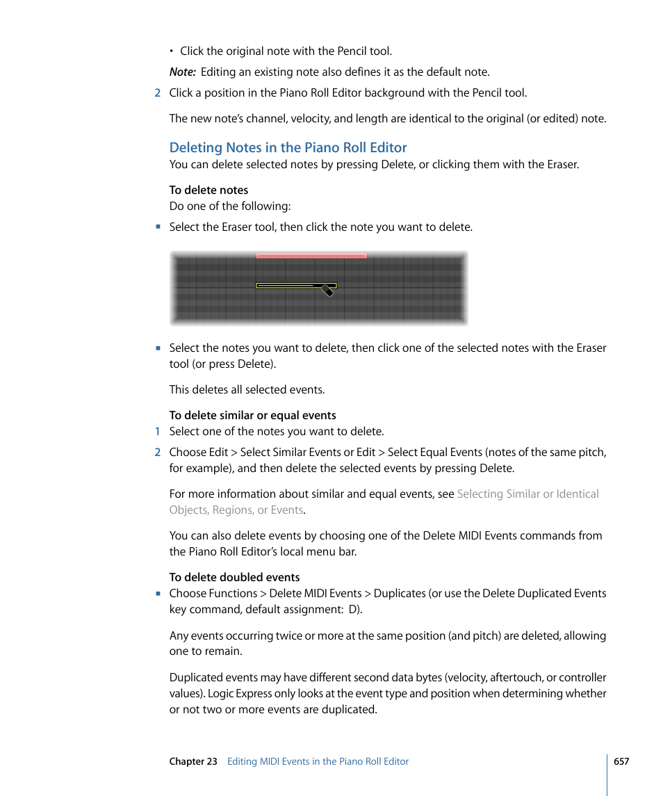 Deleting notes in the piano roll editor | Apple Logic Express 9 User Manual | Page 657 / 1294