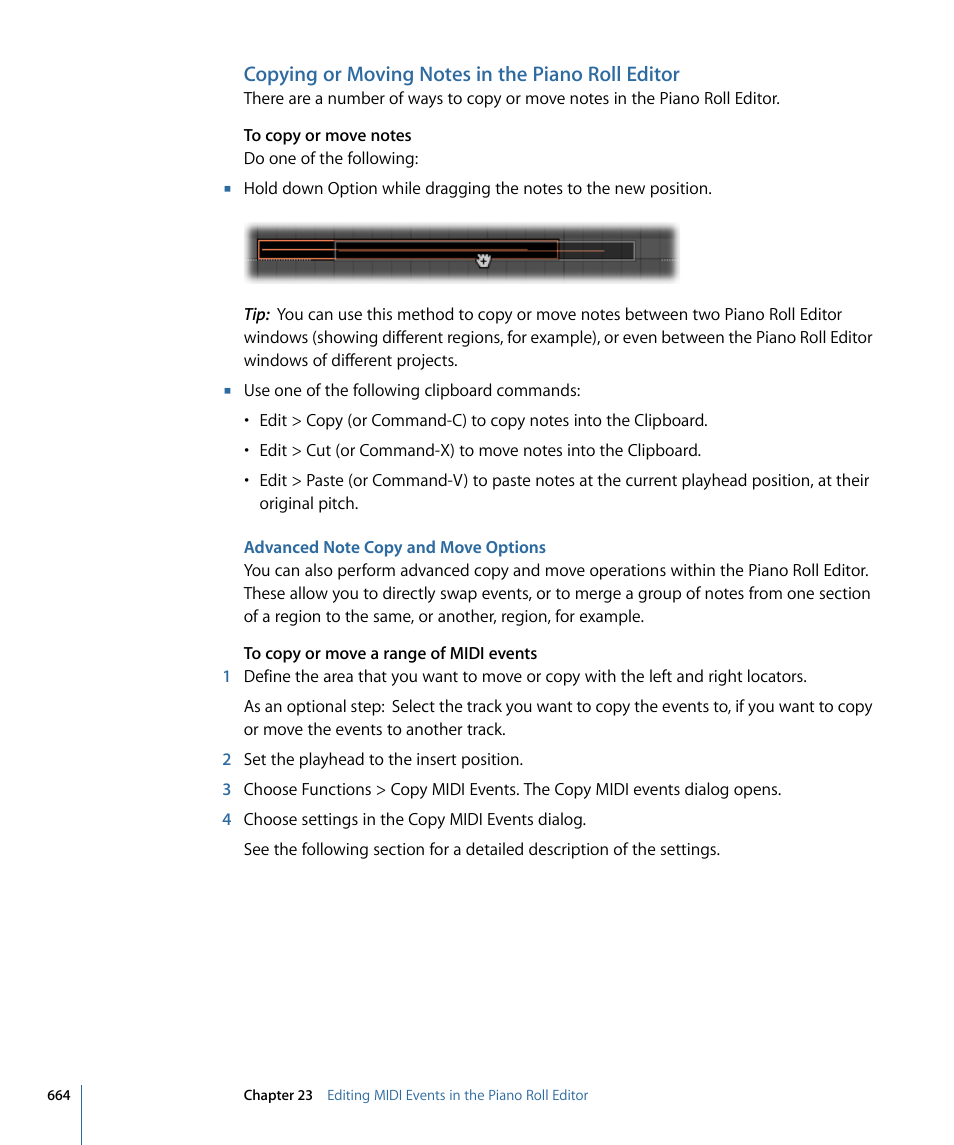 Copying or moving notes in the piano roll editor, Advanced note copy and move options | Apple Logic Express 9 User Manual | Page 664 / 1294