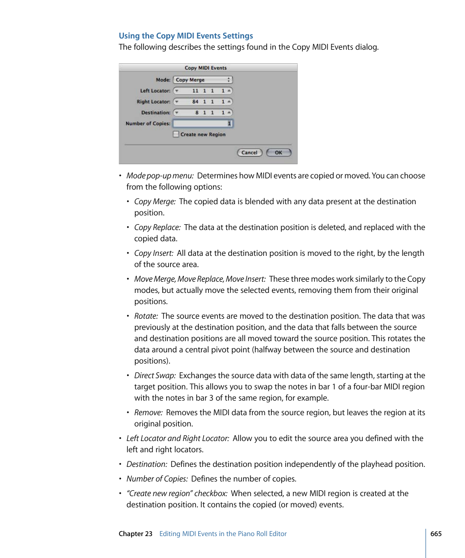 Using the copy midi events settings | Apple Logic Express 9 User Manual | Page 665 / 1294
