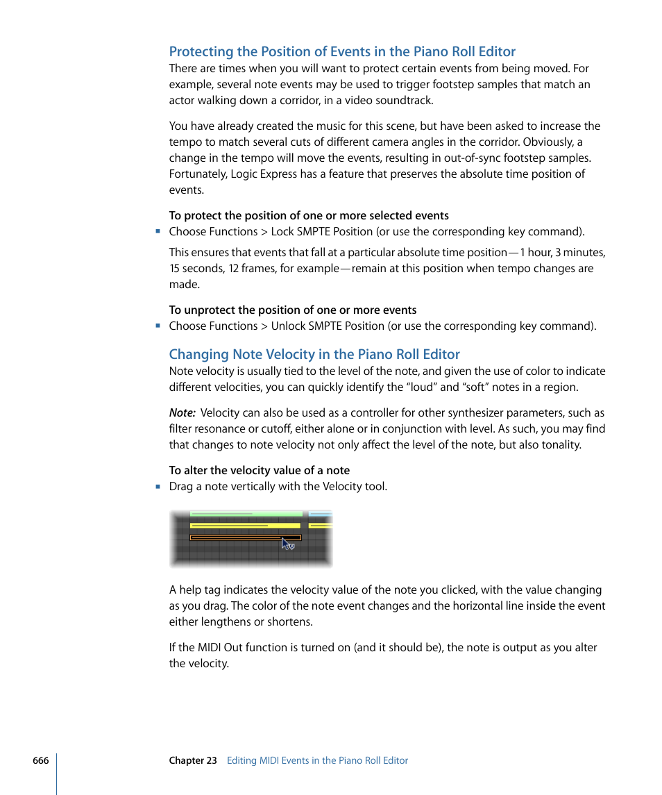 Changing note velocity in the piano roll editor | Apple Logic Express 9 User Manual | Page 666 / 1294