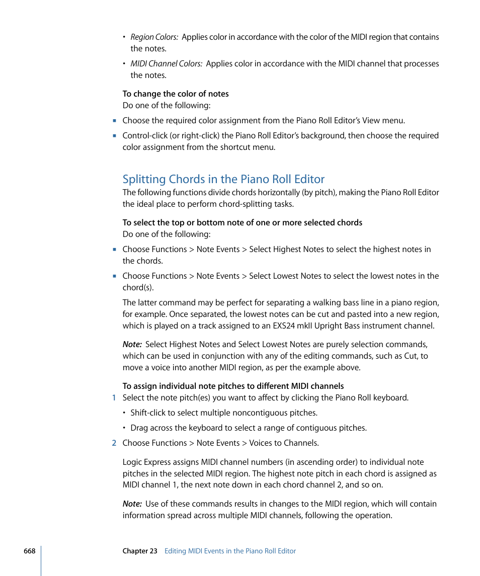 Splitting chords in the piano roll editor | Apple Logic Express 9 User Manual | Page 668 / 1294