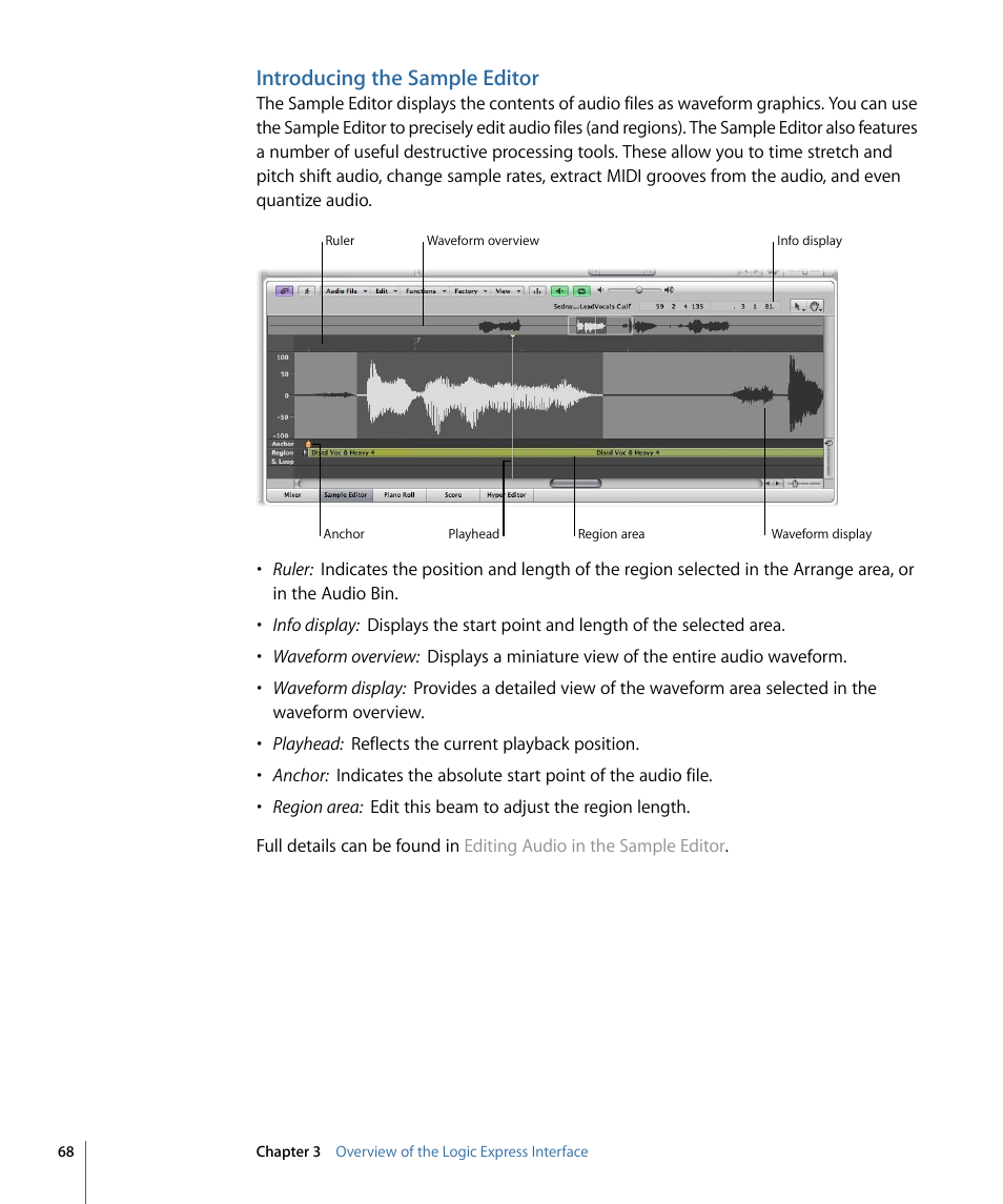 Introducing the sample editor | Apple Logic Express 9 User Manual | Page 68 / 1294