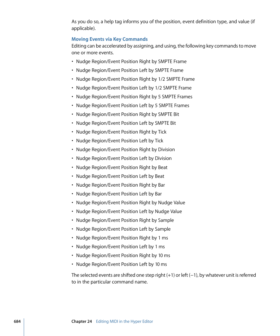 Moving events via key commands | Apple Logic Express 9 User Manual | Page 684 / 1294