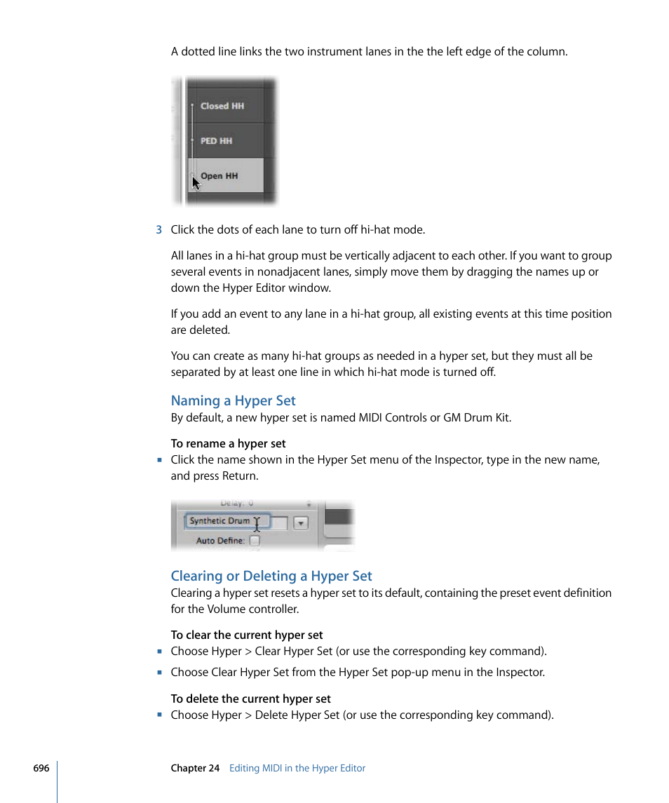 Naming a hyper set, Clearing or deleting a hyper set | Apple Logic Express 9 User Manual | Page 696 / 1294