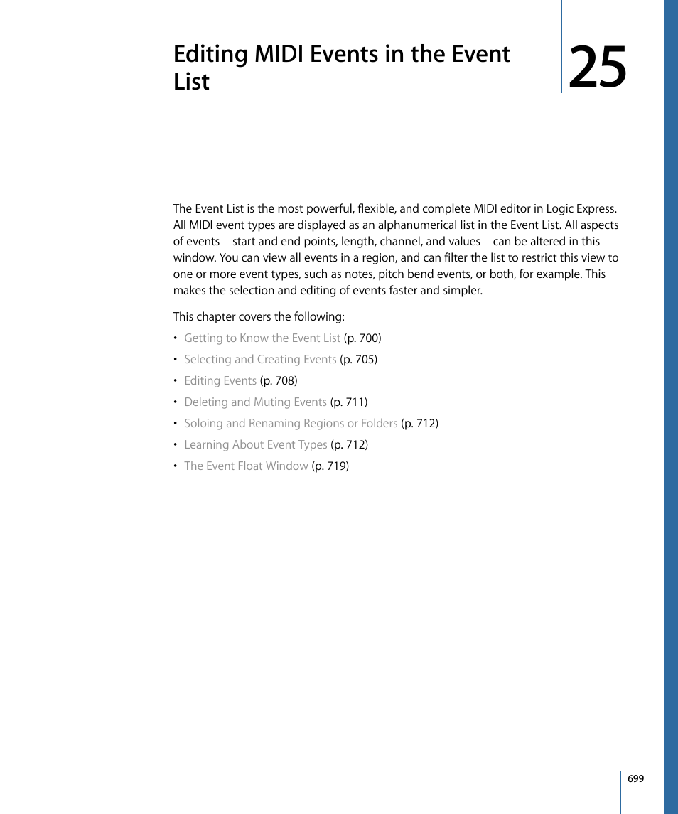 Editing midi events in the event list | Apple Logic Express 9 User Manual | Page 699 / 1294