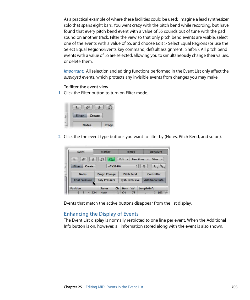 Enhancing the display of events | Apple Logic Express 9 User Manual | Page 703 / 1294