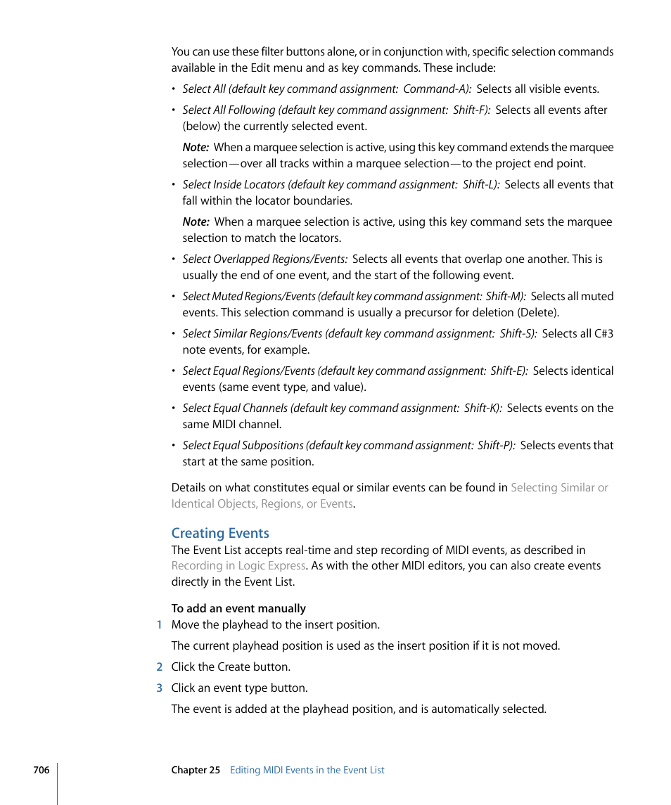 Creating events | Apple Logic Express 9 User Manual | Page 706 / 1294