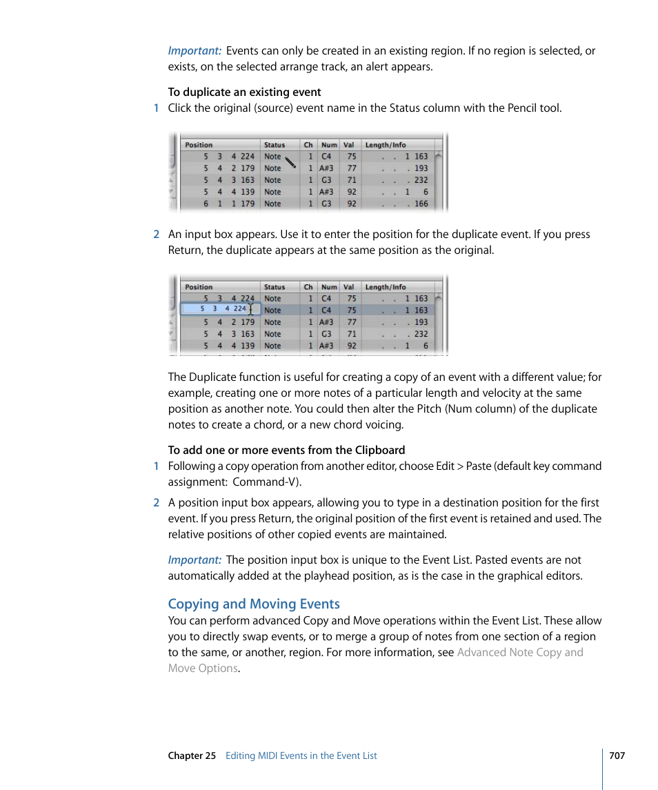 Copying and moving events | Apple Logic Express 9 User Manual | Page 707 / 1294