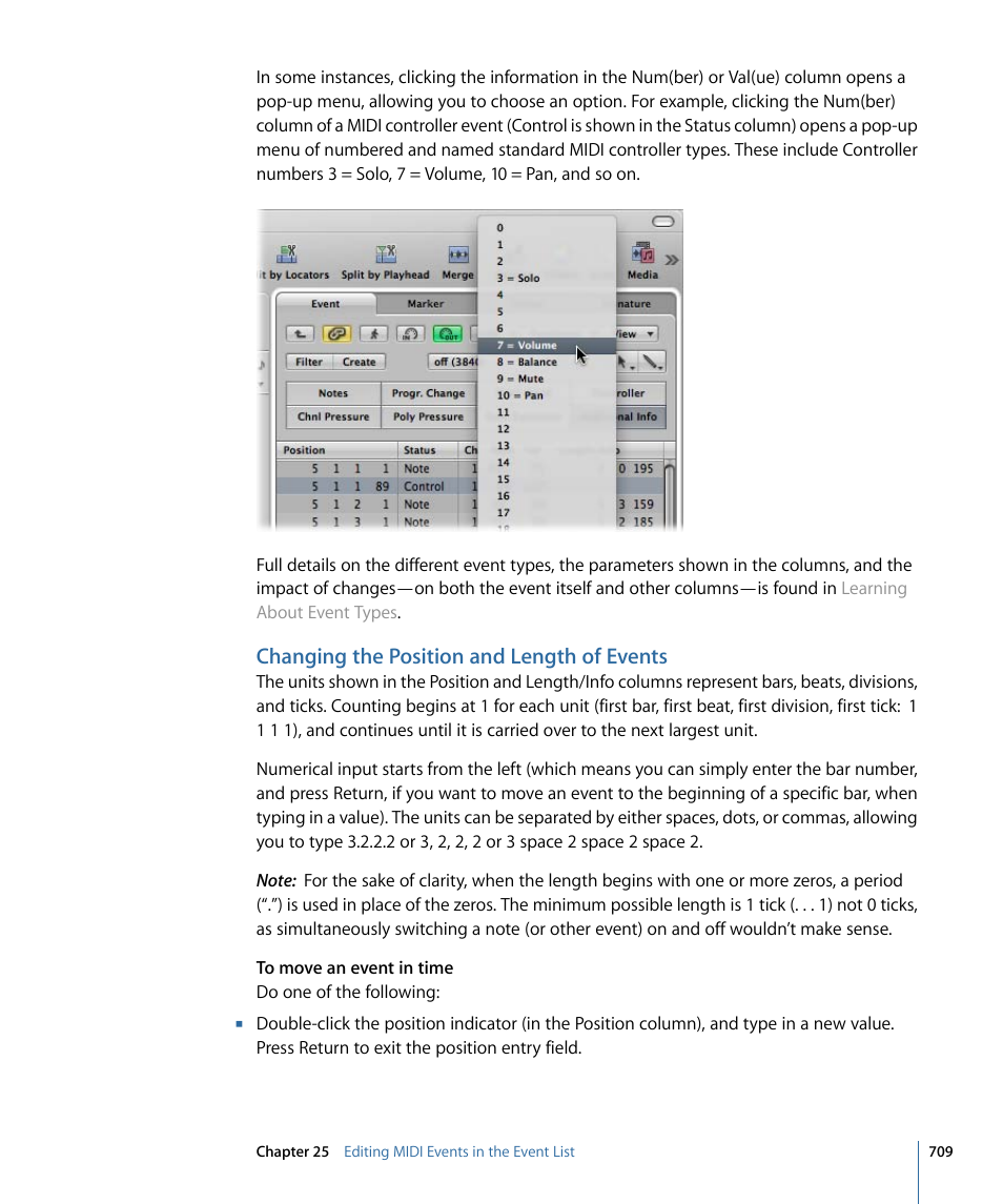 Changing the position and length of events | Apple Logic Express 9 User Manual | Page 709 / 1294