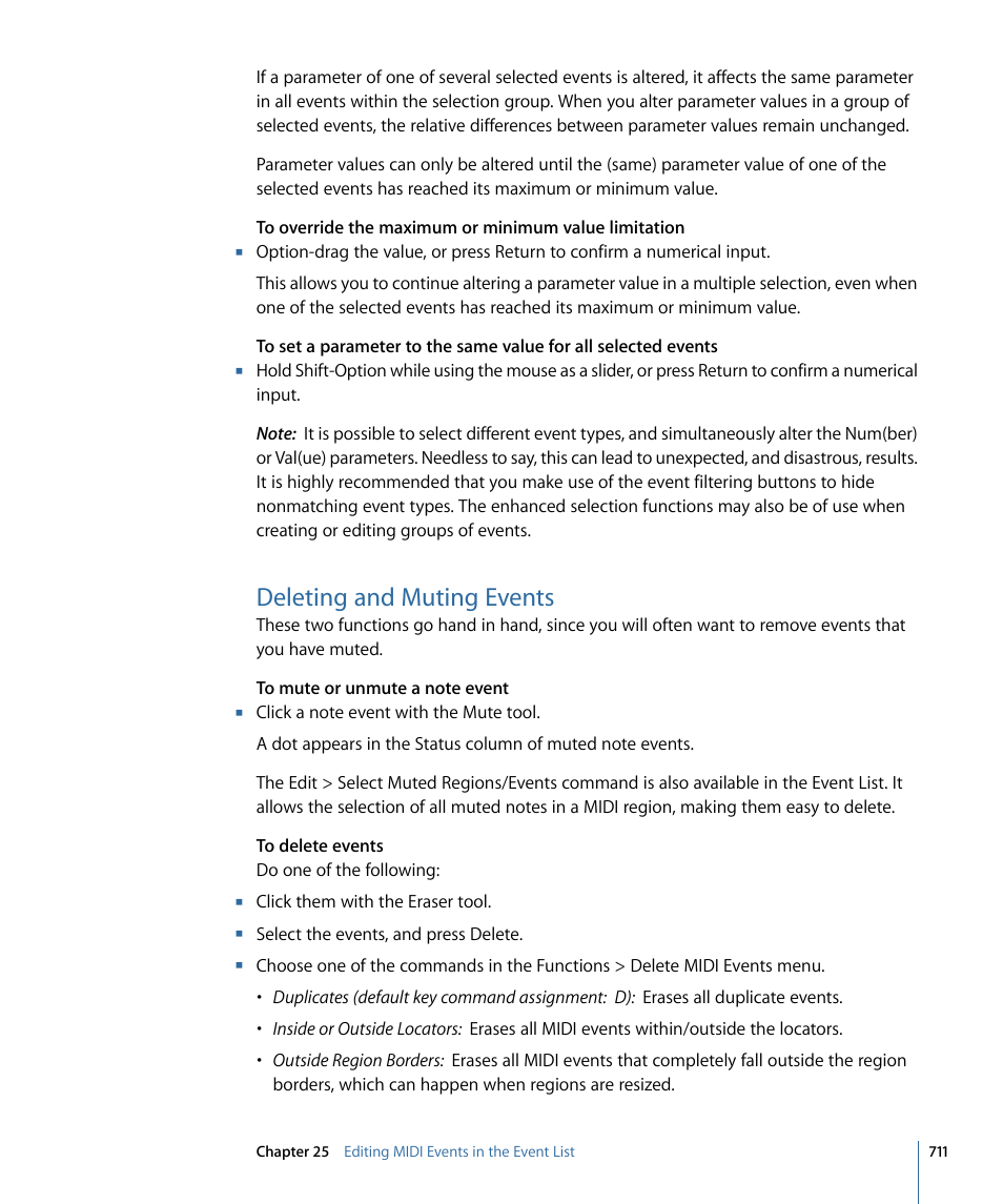 Deleting and muting events | Apple Logic Express 9 User Manual | Page 711 / 1294