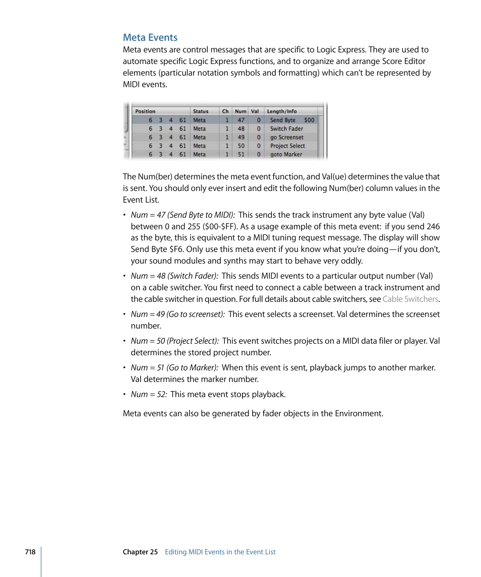 Meta events | Apple Logic Express 9 User Manual | Page 718 / 1294