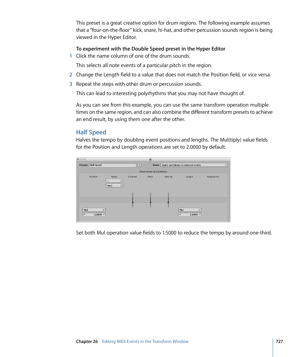 Half speed | Apple Logic Express 9 User Manual | Page 727 / 1294