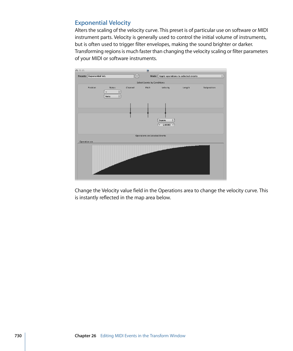 Exponential velocity | Apple Logic Express 9 User Manual | Page 730 / 1294