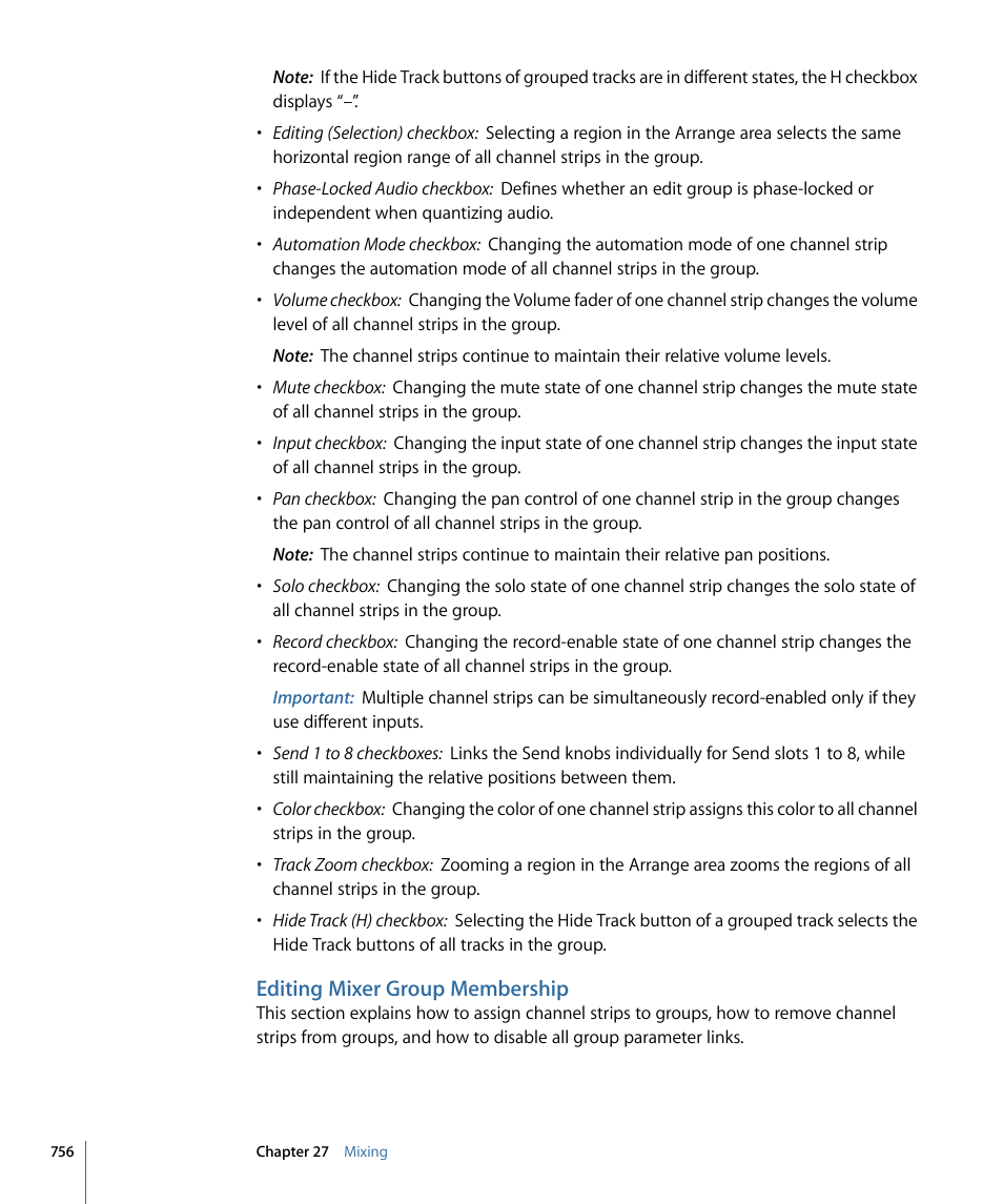 Editing mixer group membership | Apple Logic Express 9 User Manual | Page 756 / 1294