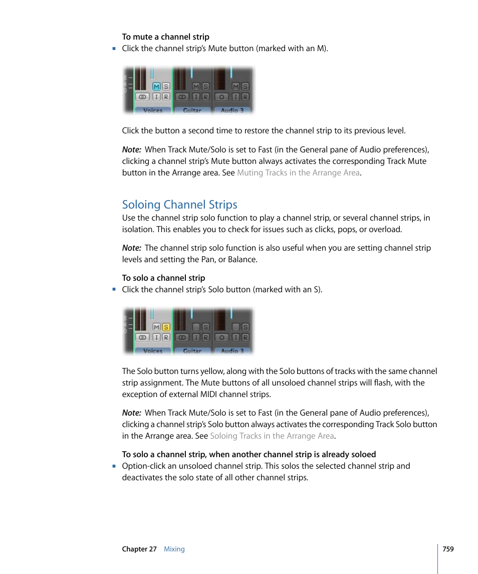 Soloing channel strips | Apple Logic Express 9 User Manual | Page 759 / 1294
