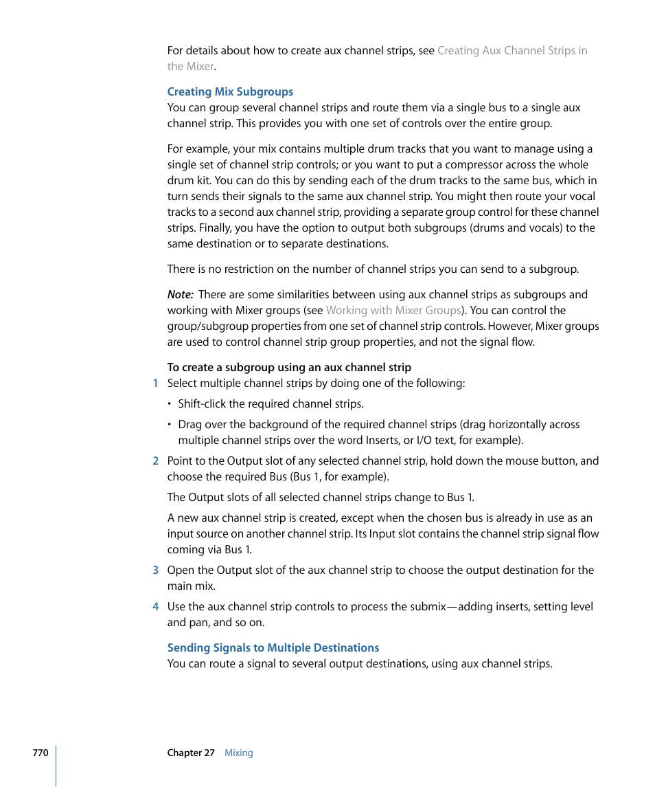 Creating mix subgroups, Sending signals to multiple destinations | Apple Logic Express 9 User Manual | Page 770 / 1294