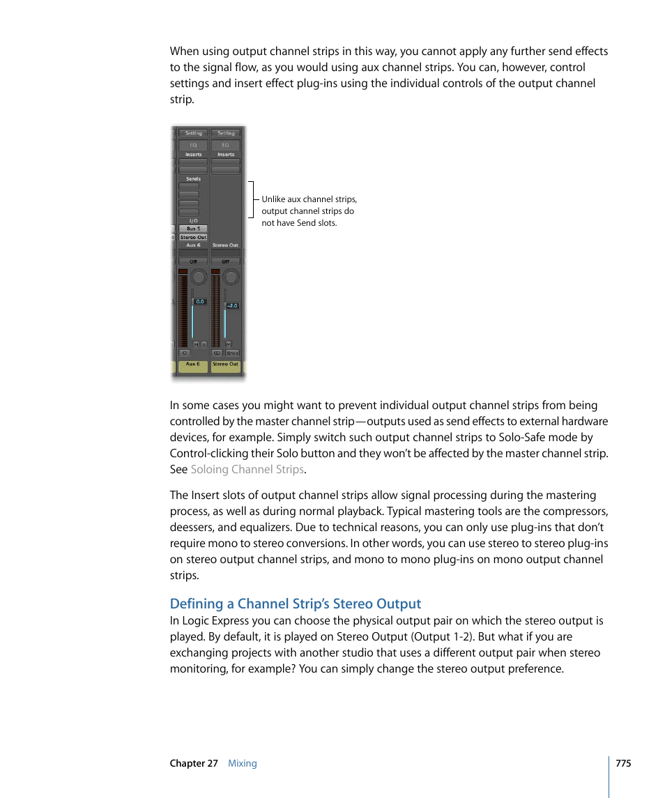 Defining a channel strip’s stereo output | Apple Logic Express 9 User Manual | Page 775 / 1294