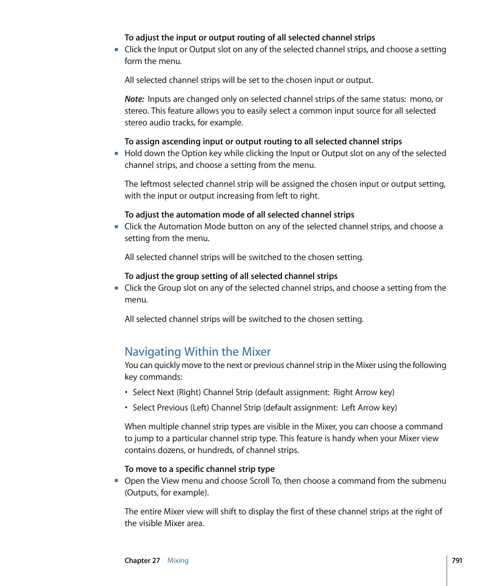 Navigating within the mixer | Apple Logic Express 9 User Manual | Page 791 / 1294