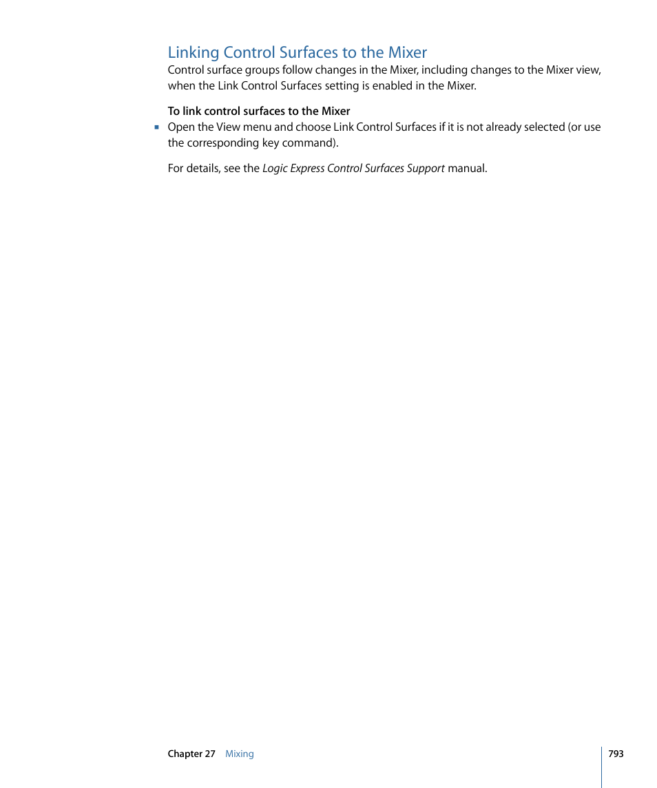 Linking control surfaces to the mixer | Apple Logic Express 9 User Manual | Page 793 / 1294