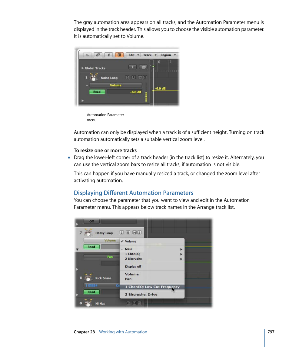 Displaying different automation parameters | Apple Logic Express 9 User Manual | Page 797 / 1294
