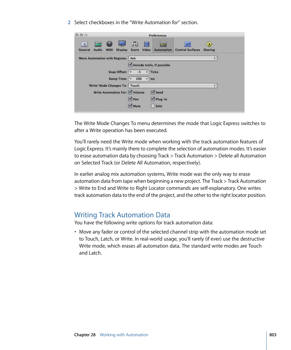 Writing track automation data | Apple Logic Express 9 User Manual | Page 803 / 1294