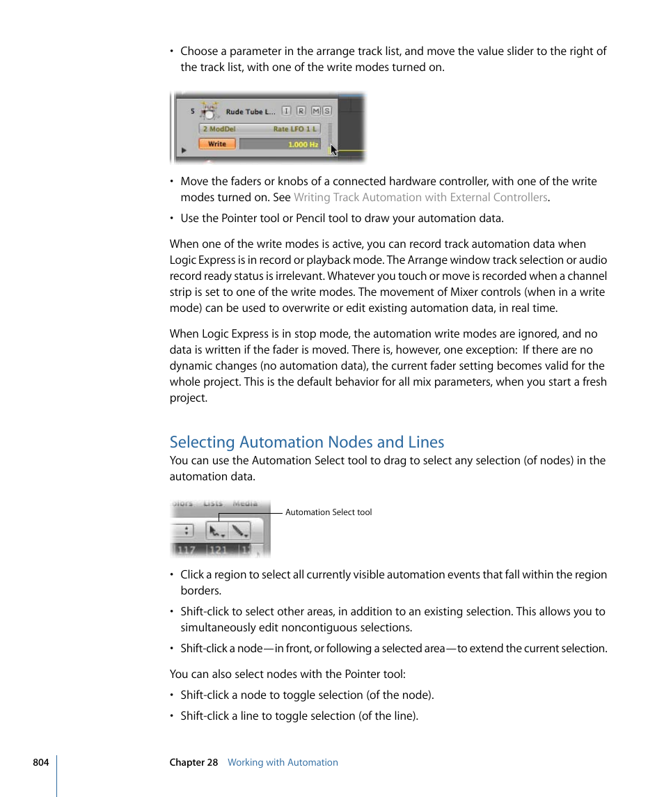 Selecting automation nodes and lines | Apple Logic Express 9 User Manual | Page 804 / 1294