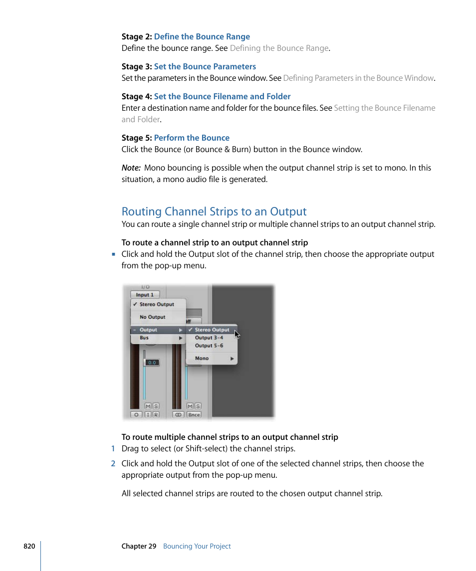 Routing channel strips to an output | Apple Logic Express 9 User Manual | Page 820 / 1294