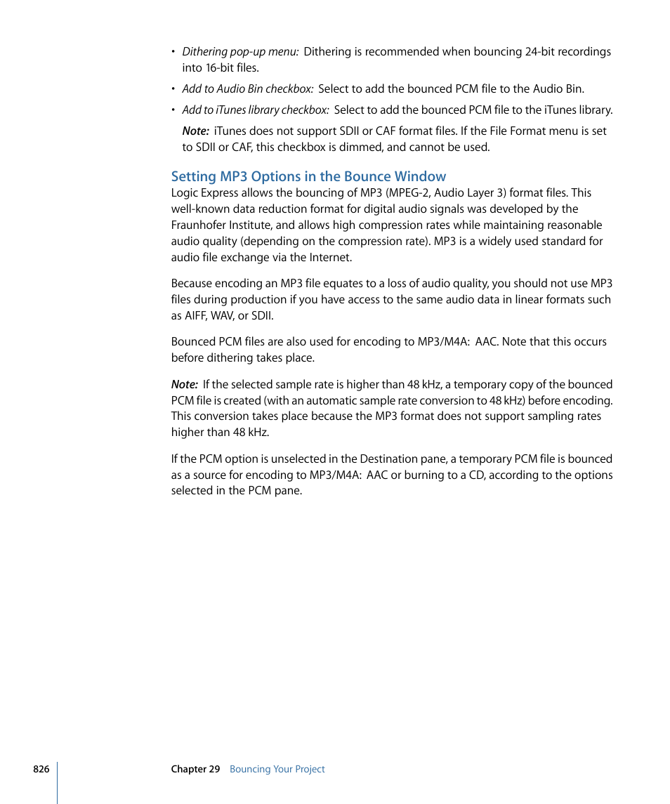 Setting mp3 options in the bounce window | Apple Logic Express 9 User Manual | Page 826 / 1294