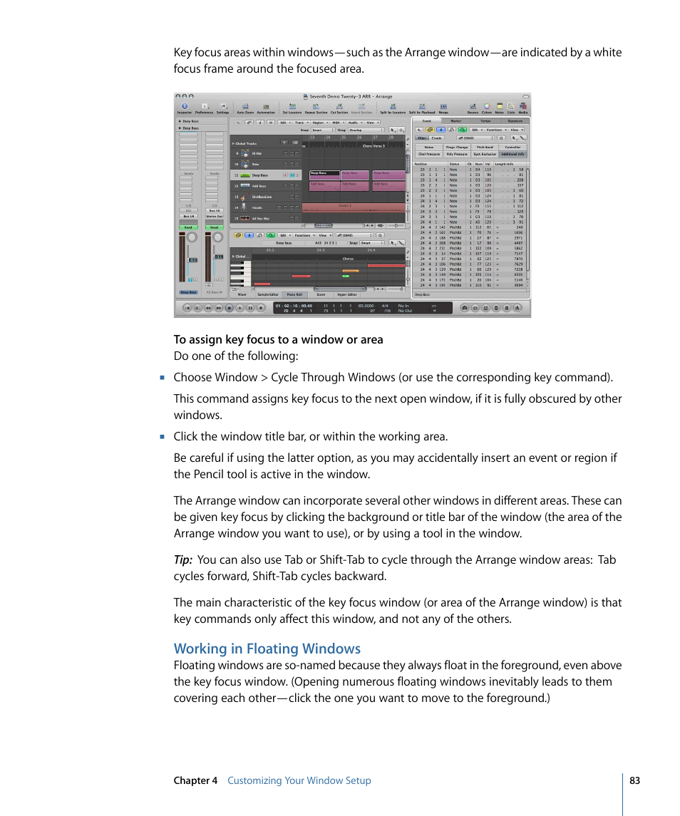 Working in floating windows | Apple Logic Express 9 User Manual | Page 83 / 1294