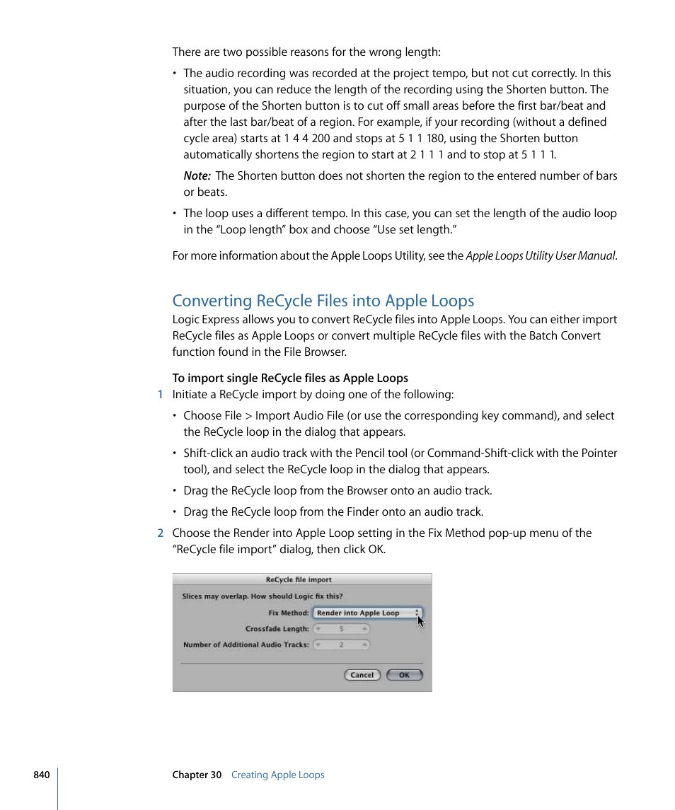 Converting recycle files into apple loops | Apple Logic Express 9 User Manual | Page 840 / 1294