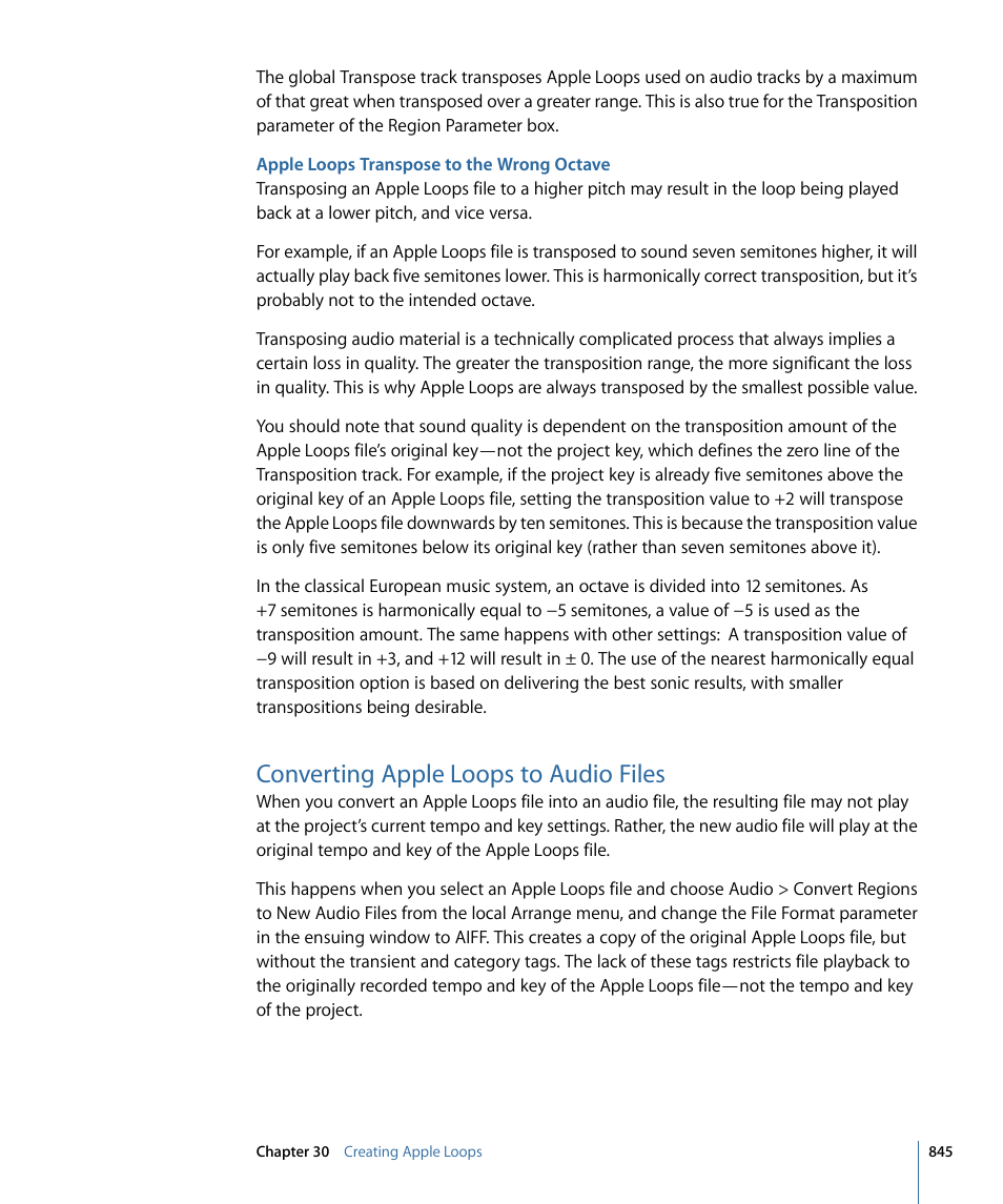 Apple loops transpose to the wrong octave, Converting apple loops to audio files | Apple Logic Express 9 User Manual | Page 845 / 1294