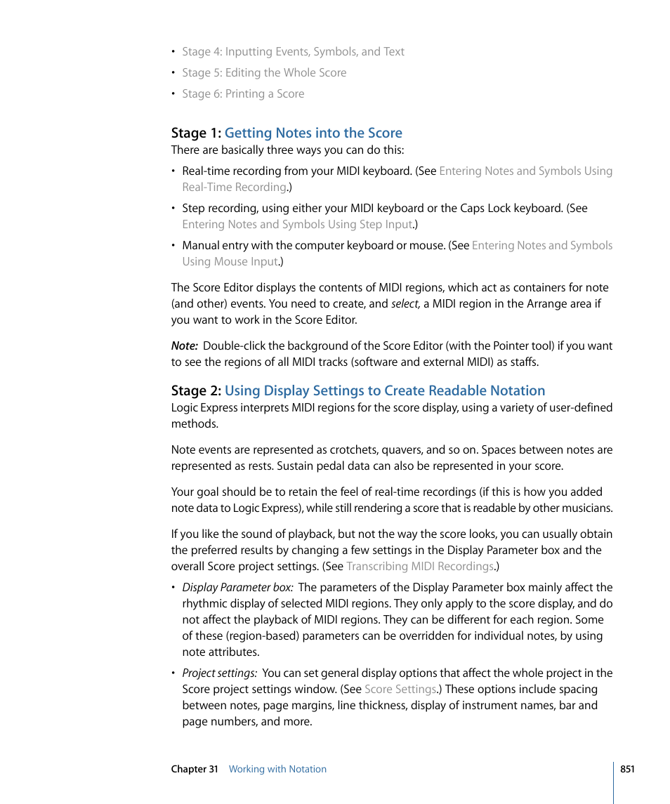 Stage 1: getting notes into the score | Apple Logic Express 9 User Manual | Page 851 / 1294