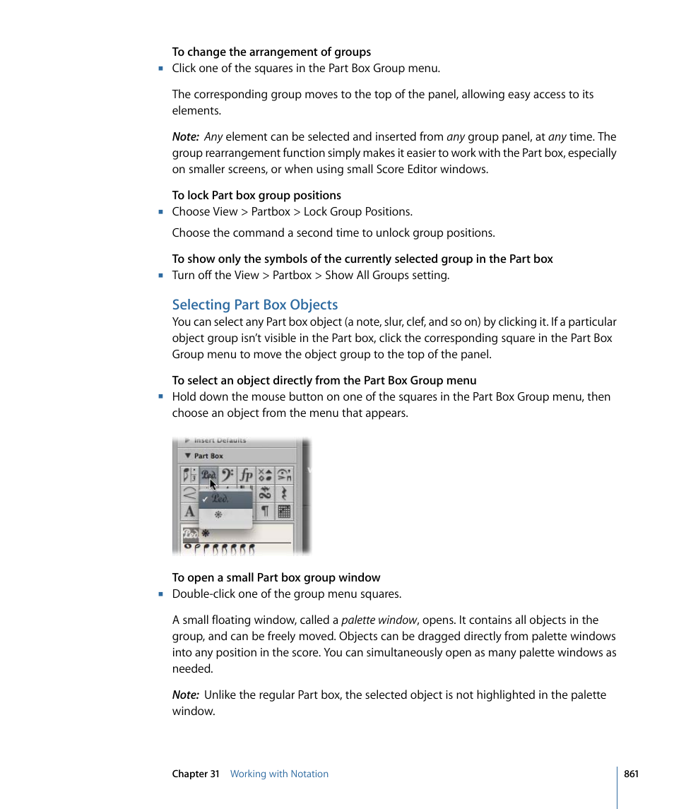 Selecting part box objects | Apple Logic Express 9 User Manual | Page 861 / 1294