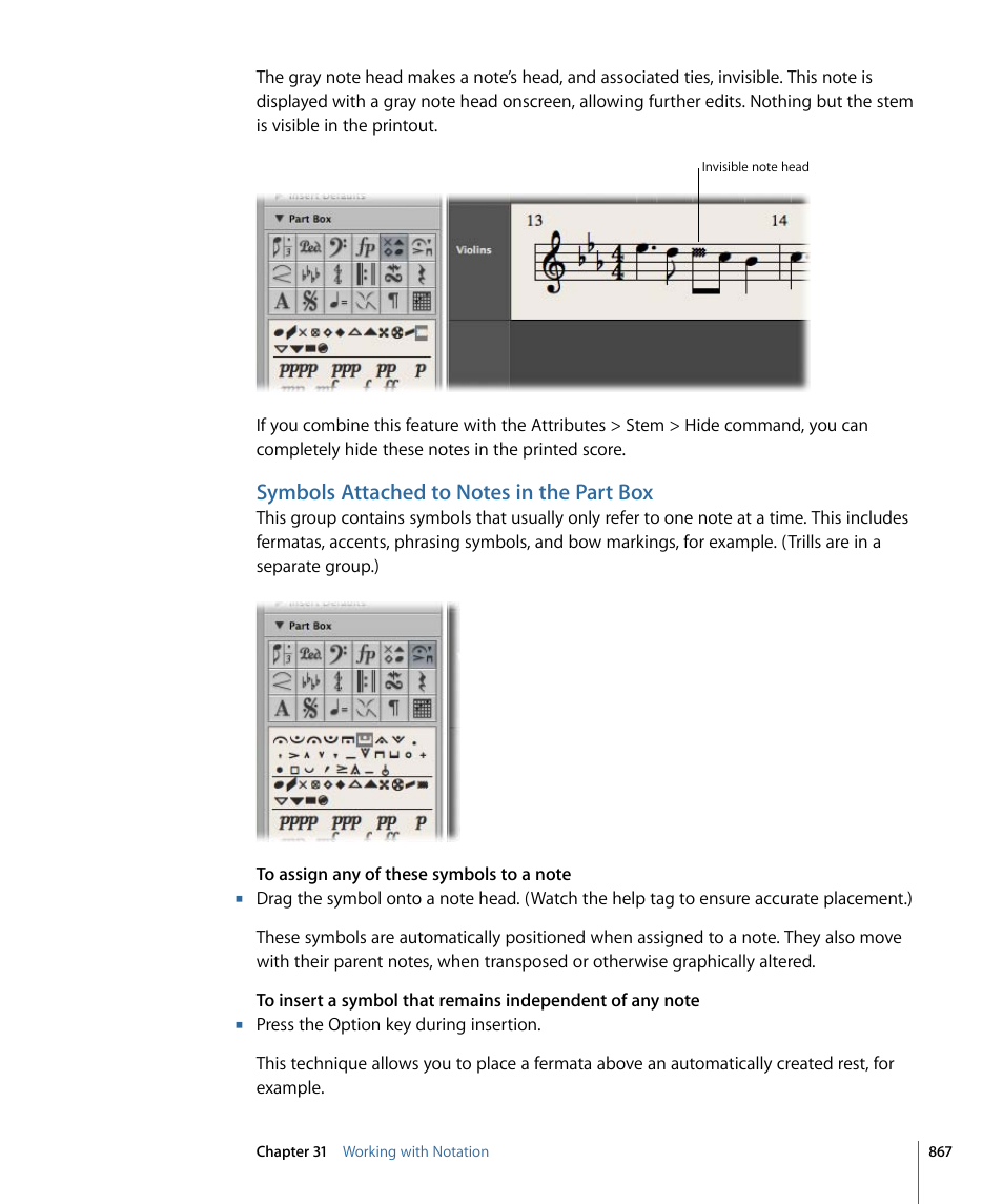 Symbols attached to notes in the part box | Apple Logic Express 9 User Manual | Page 867 / 1294