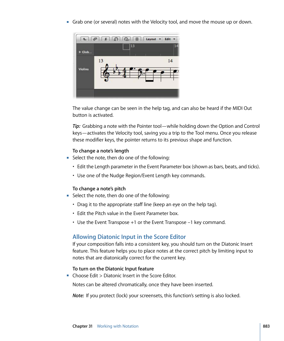 Allowing diatonic input in the score editor | Apple Logic Express 9 User Manual | Page 883 / 1294