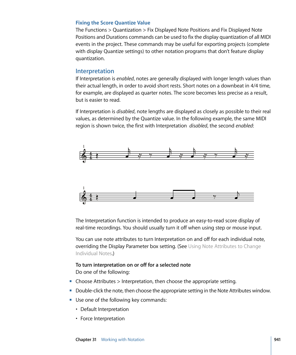 Fixing the score quantize value, Interpretation | Apple Logic Express 9 User Manual | Page 941 / 1294