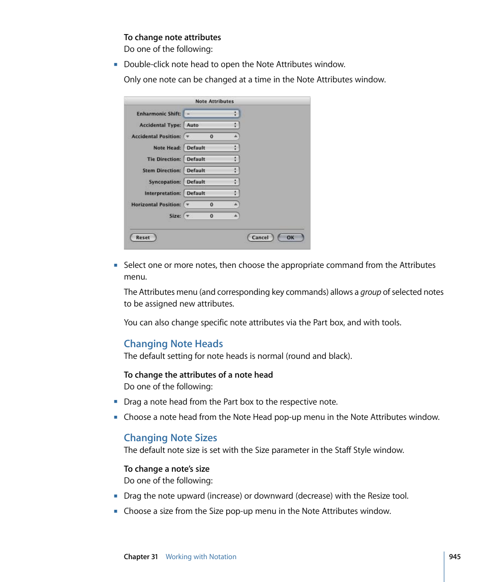 Changing note heads, Changing note sizes | Apple Logic Express 9 User Manual | Page 945 / 1294