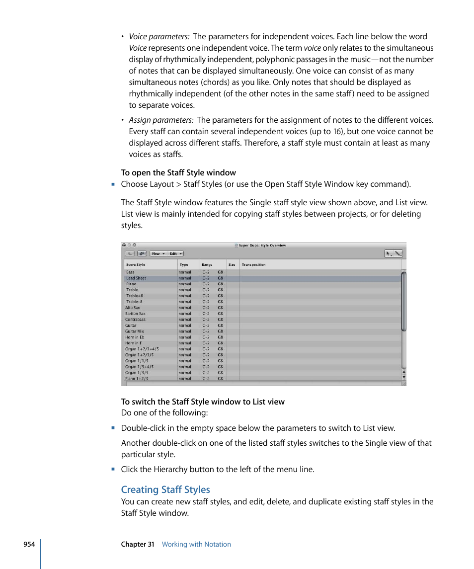Creating staff styles, Creating, Staff styles | Apple Logic Express 9 User Manual | Page 954 / 1294