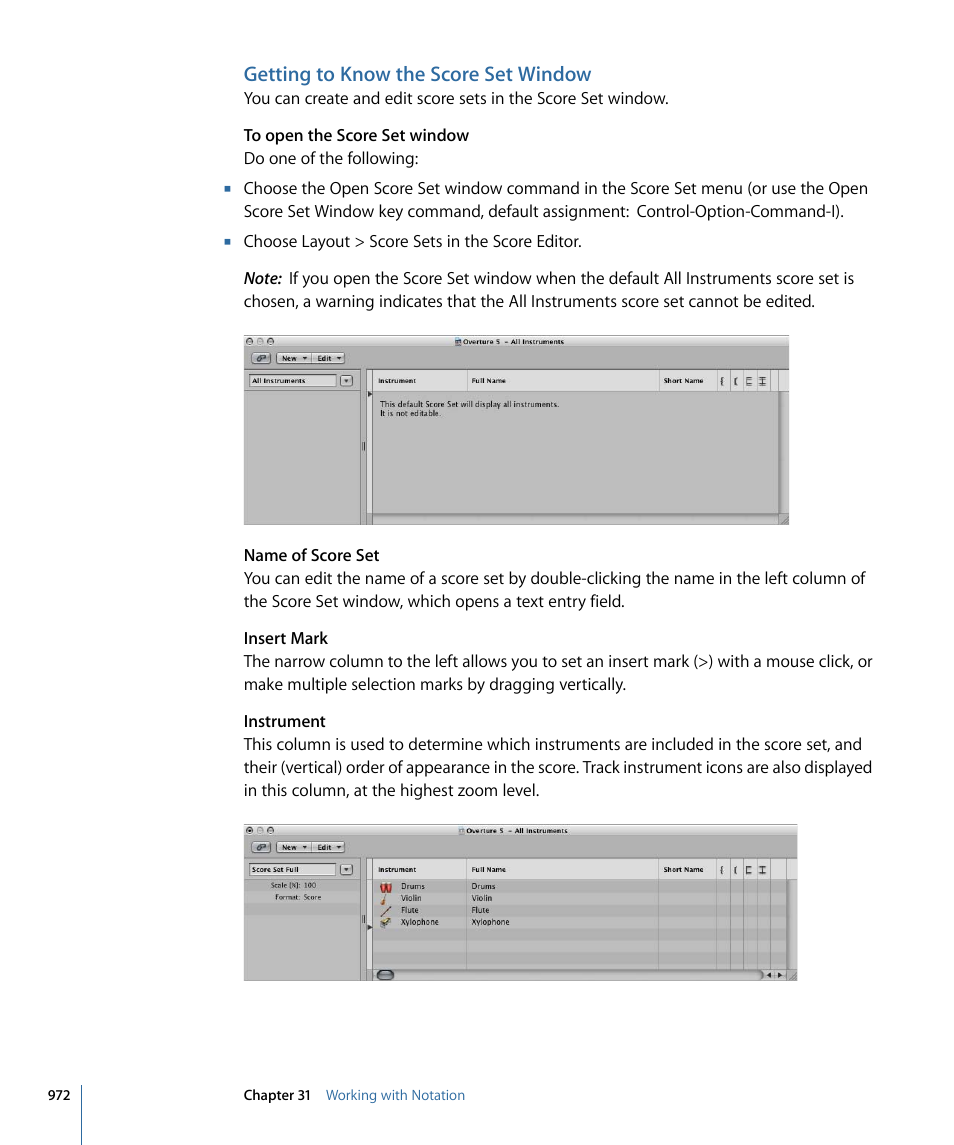 Getting to know the score set window | Apple Logic Express 9 User Manual | Page 972 / 1294