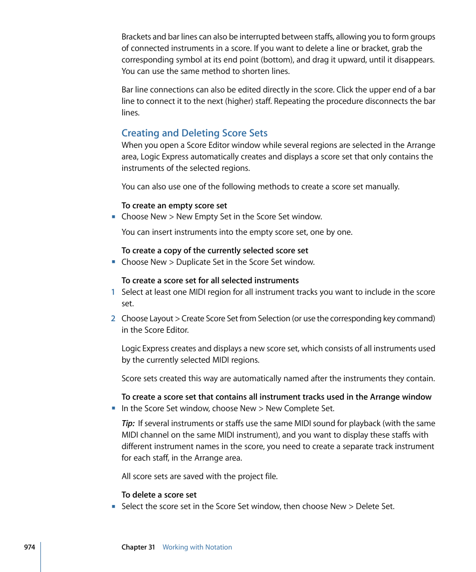 Creating and deleting score sets | Apple Logic Express 9 User Manual | Page 974 / 1294