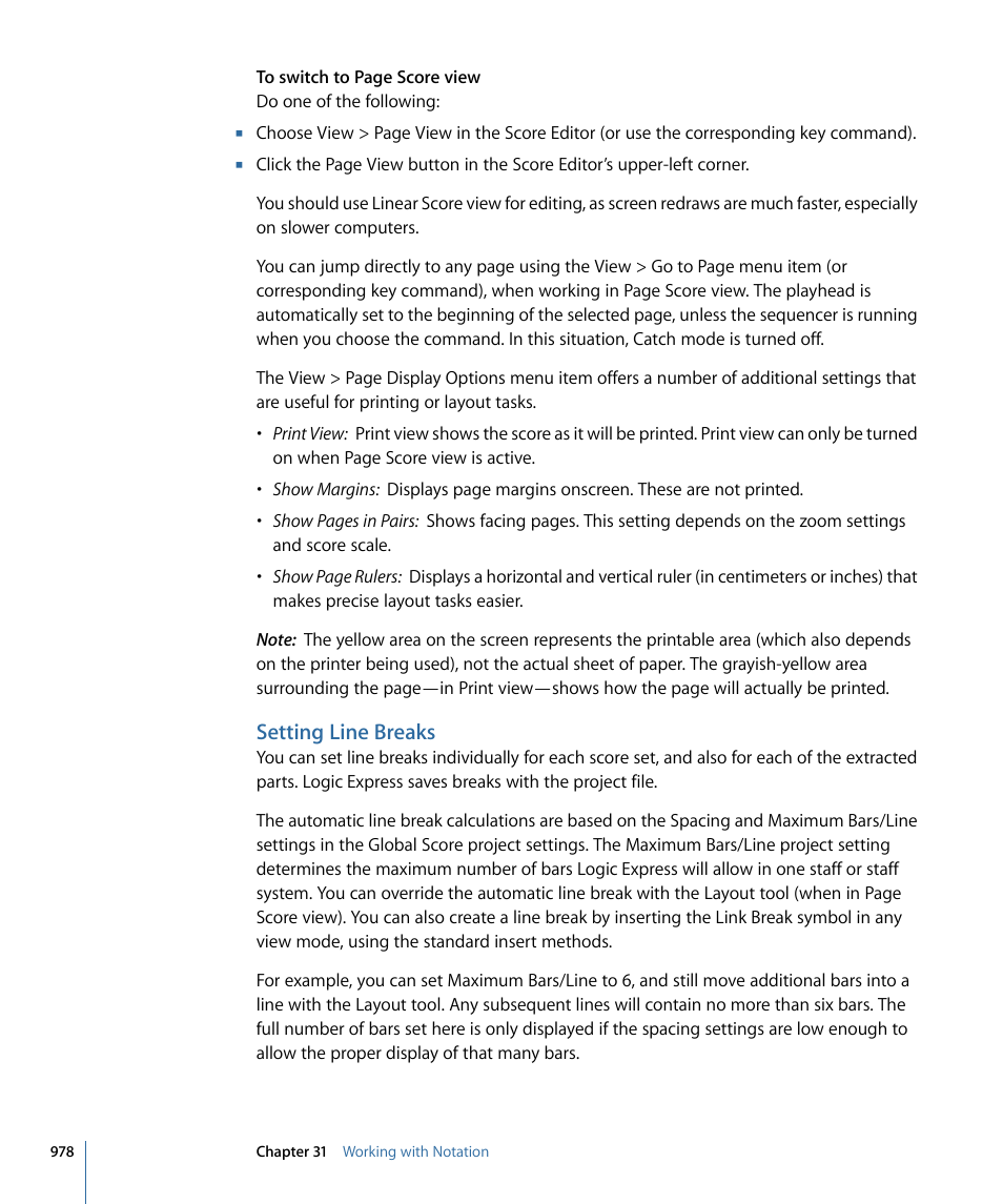 Setting line breaks | Apple Logic Express 9 User Manual | Page 978 / 1294