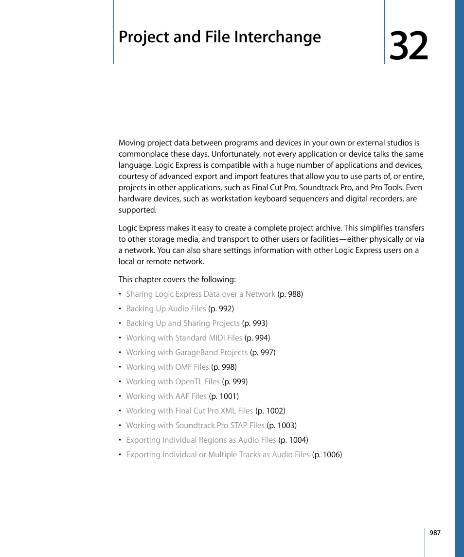 Project and file interchange | Apple Logic Express 9 User Manual | Page 987 / 1294