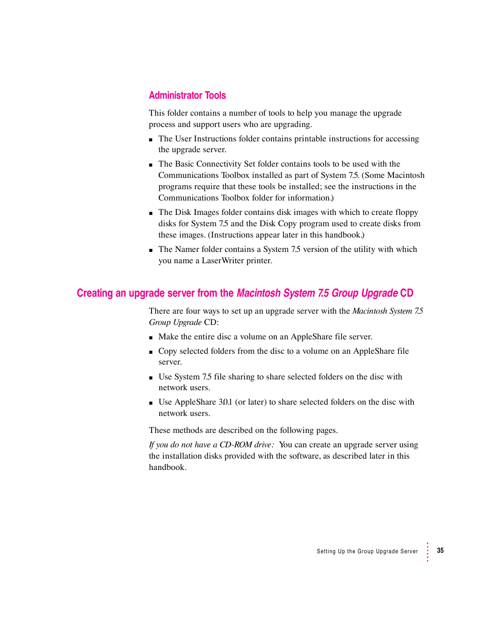 Macintosh system 7.5 group upgrade, Creating an upgrade server from the | Apple Macintosh System 7.5 User Manual | Page 38 / 65